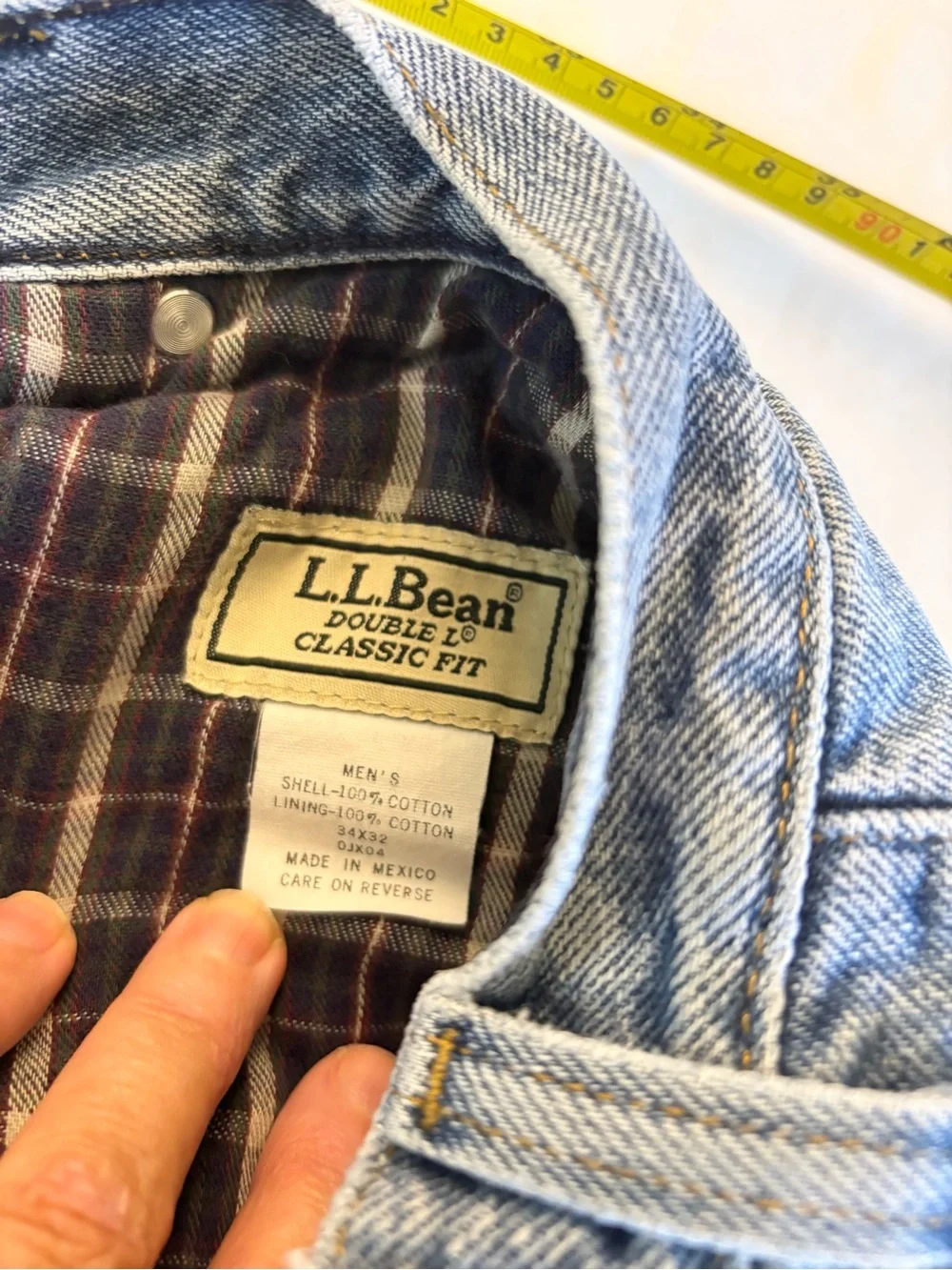L.L. Bean Light Blue plaid flannel lined Straight Jeans